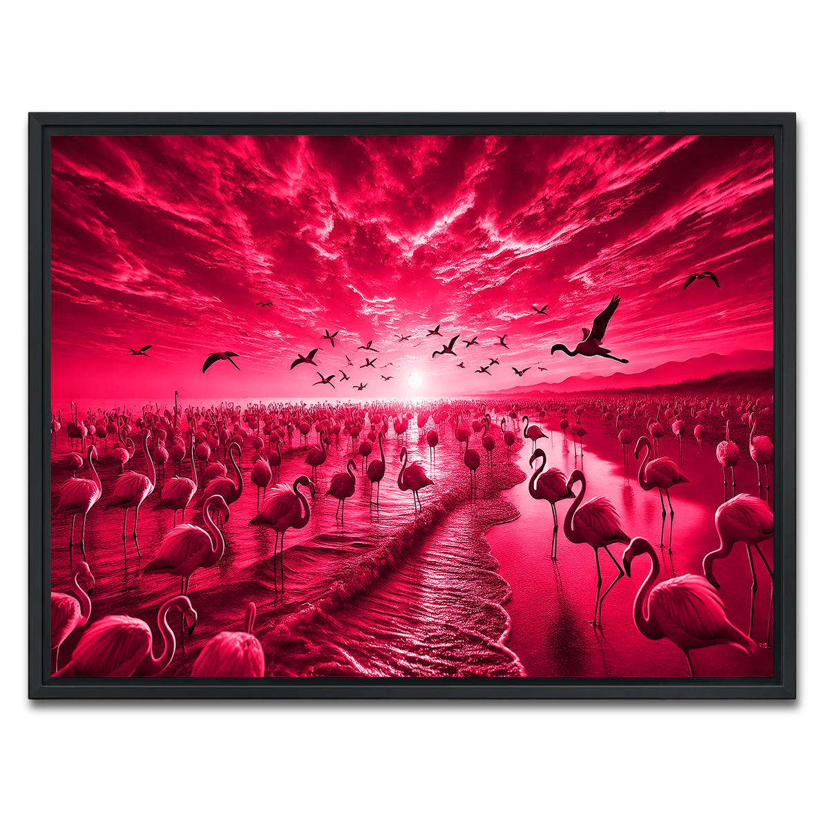 AUTO-MOCKUP WHITE | Flock of Flamingos | 1 Piece | Black Framed Canvas | group=4x3