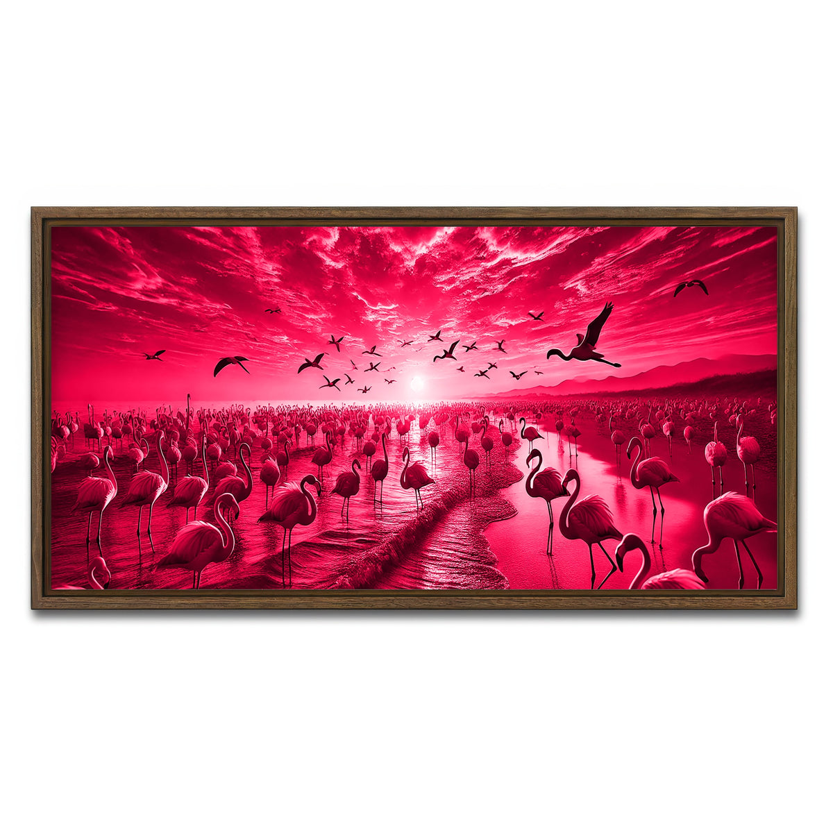 AUTO-MOCKUP WHITE | Flock of Flamingos | 1 Piece | Walnut Framed Canvas | group=2x1