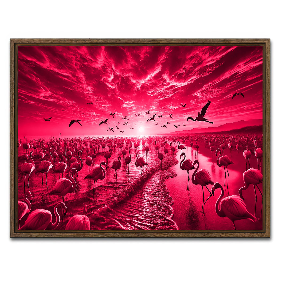 AUTO-MOCKUP WHITE | Flock of Flamingos | 1 Piece | Walnut Framed Canvas | group=4x3