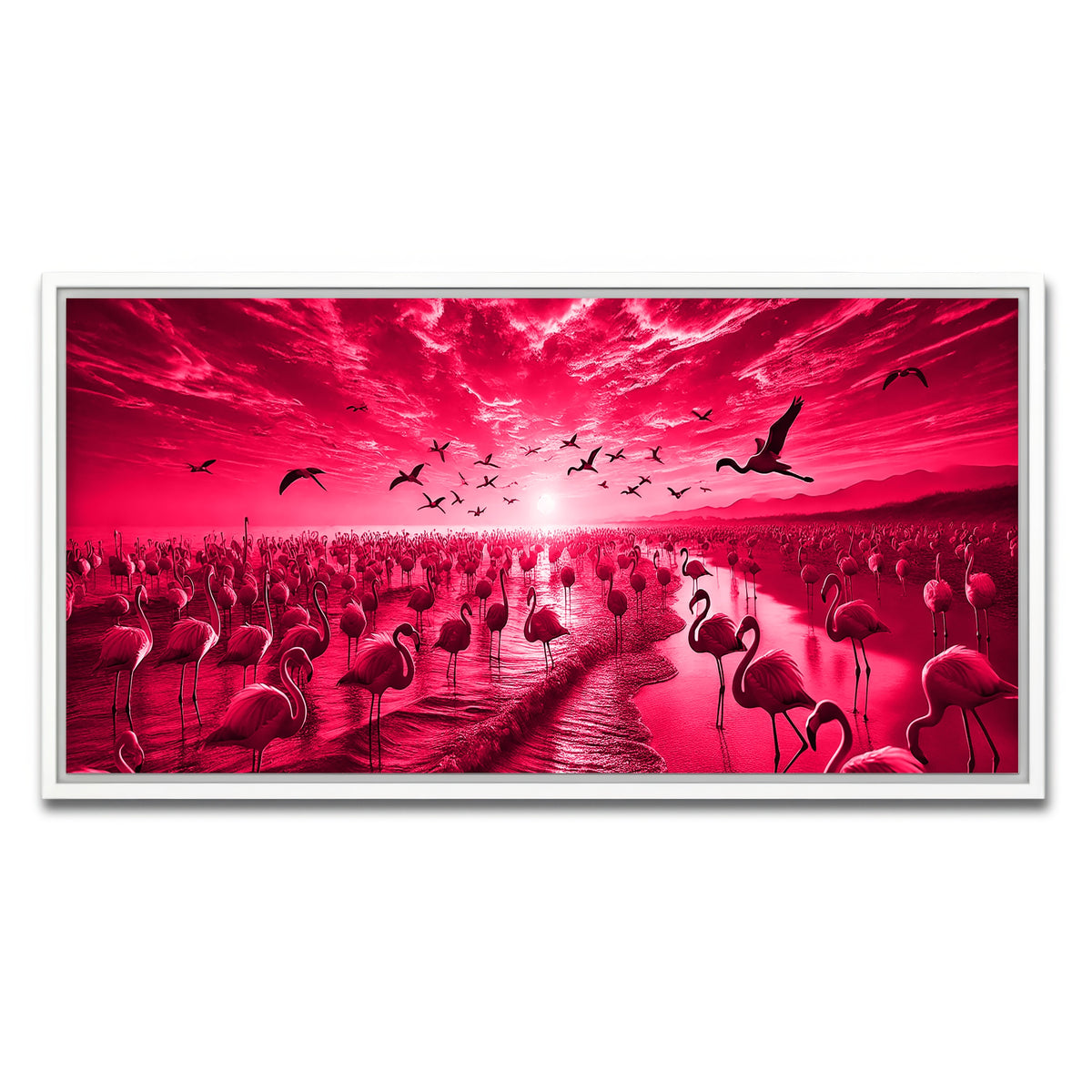 AUTO-MOCKUP WHITE | Flock of Flamingos | 1 Piece | White Framed Canvas | group=2x1
