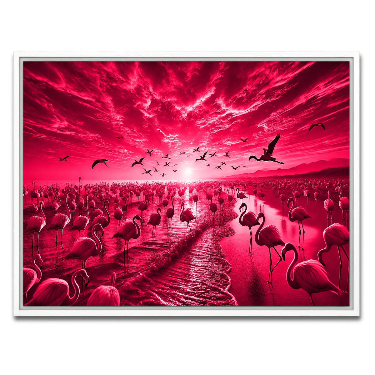 AUTO-MOCKUP WHITE | Flock of Flamingos | 1 Piece | White Framed Canvas | group=4x3