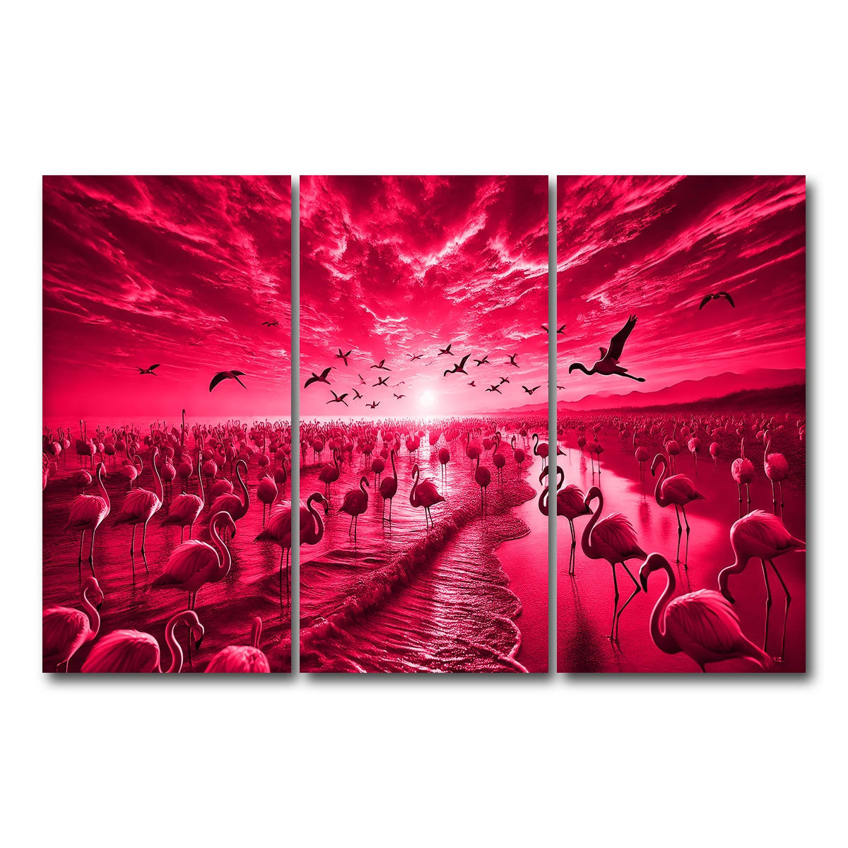 AUTO-MOCKUP WHITE | Flock of Flamingos | 3 Piece | Gallery Wrap Canvas | group=12x24