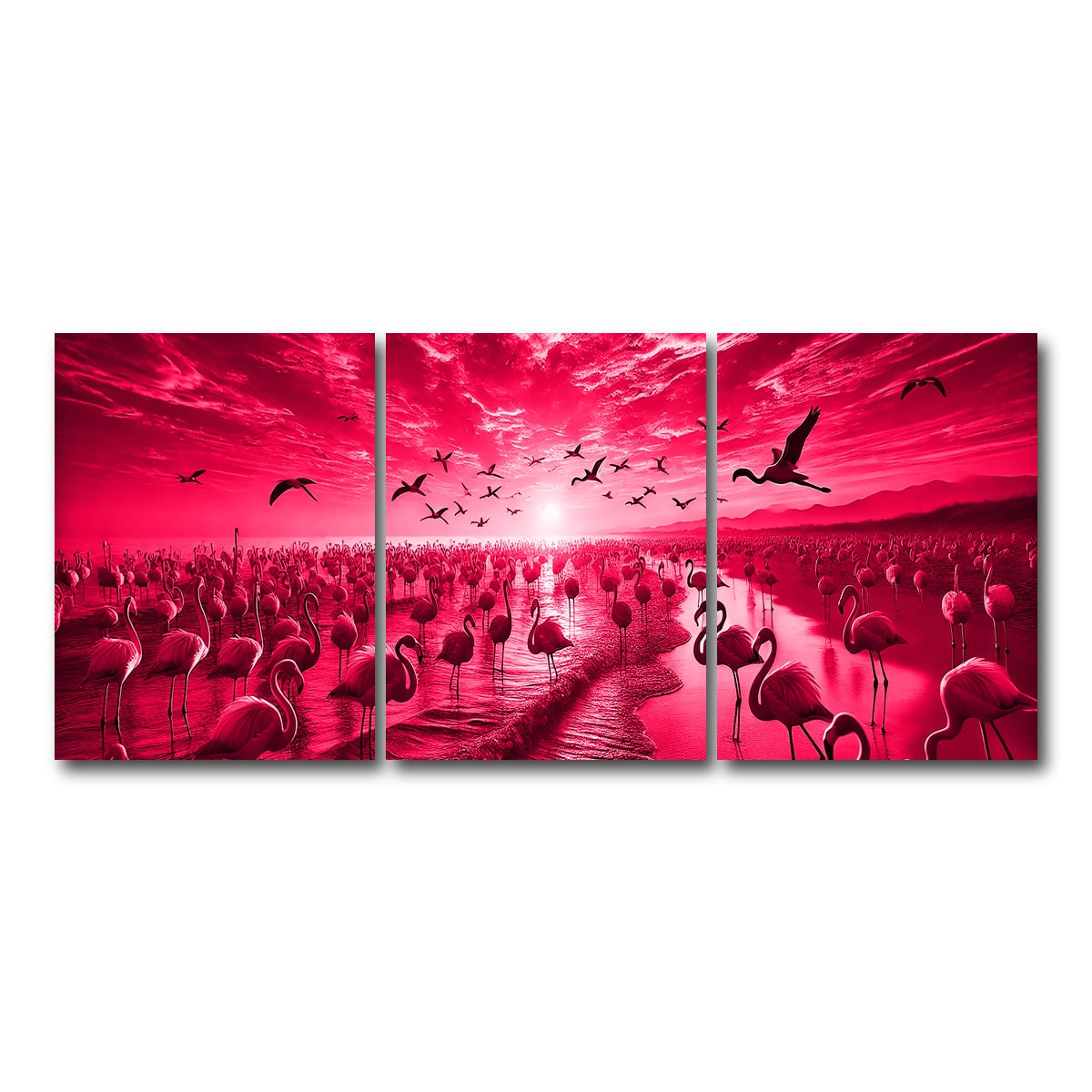 AUTO-MOCKUP WHITE | Flock of Flamingos | 3 Piece | Gallery Wrap Canvas | group=18x24