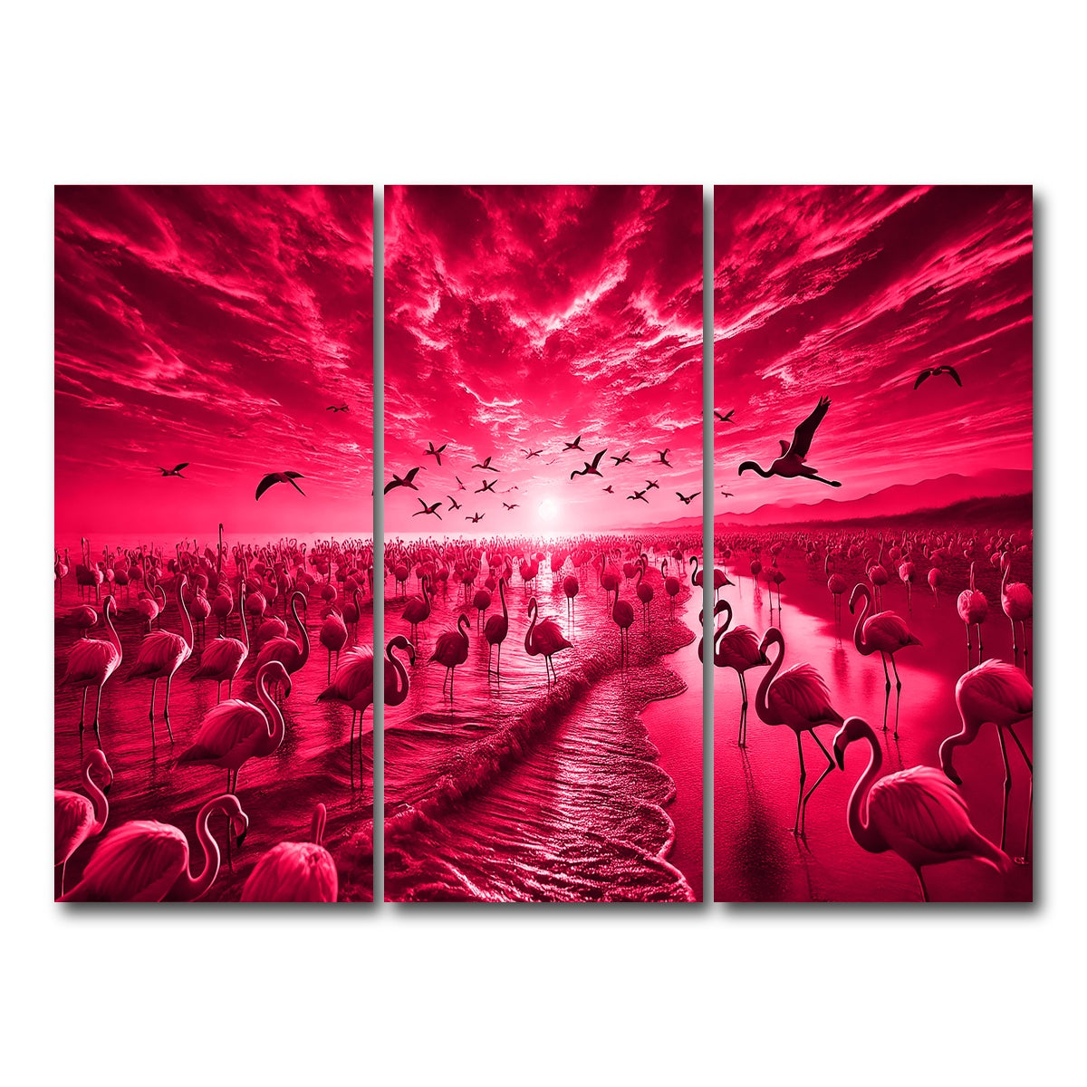 AUTO-MOCKUP WHITE | Flock of Flamingos | 3 Piece | Gallery Wrap Canvas | group=8x18