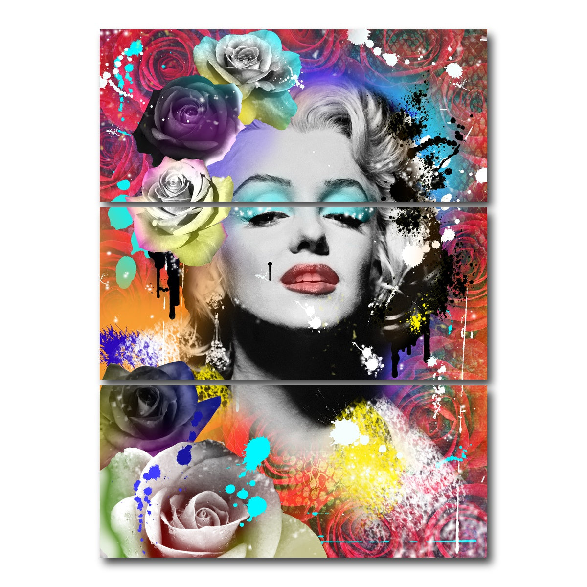 AUTO-MOCKUP WHITE | Floral Monroe | 3 Piece | Gallery Wrap Canvas | group=8x18_stacked