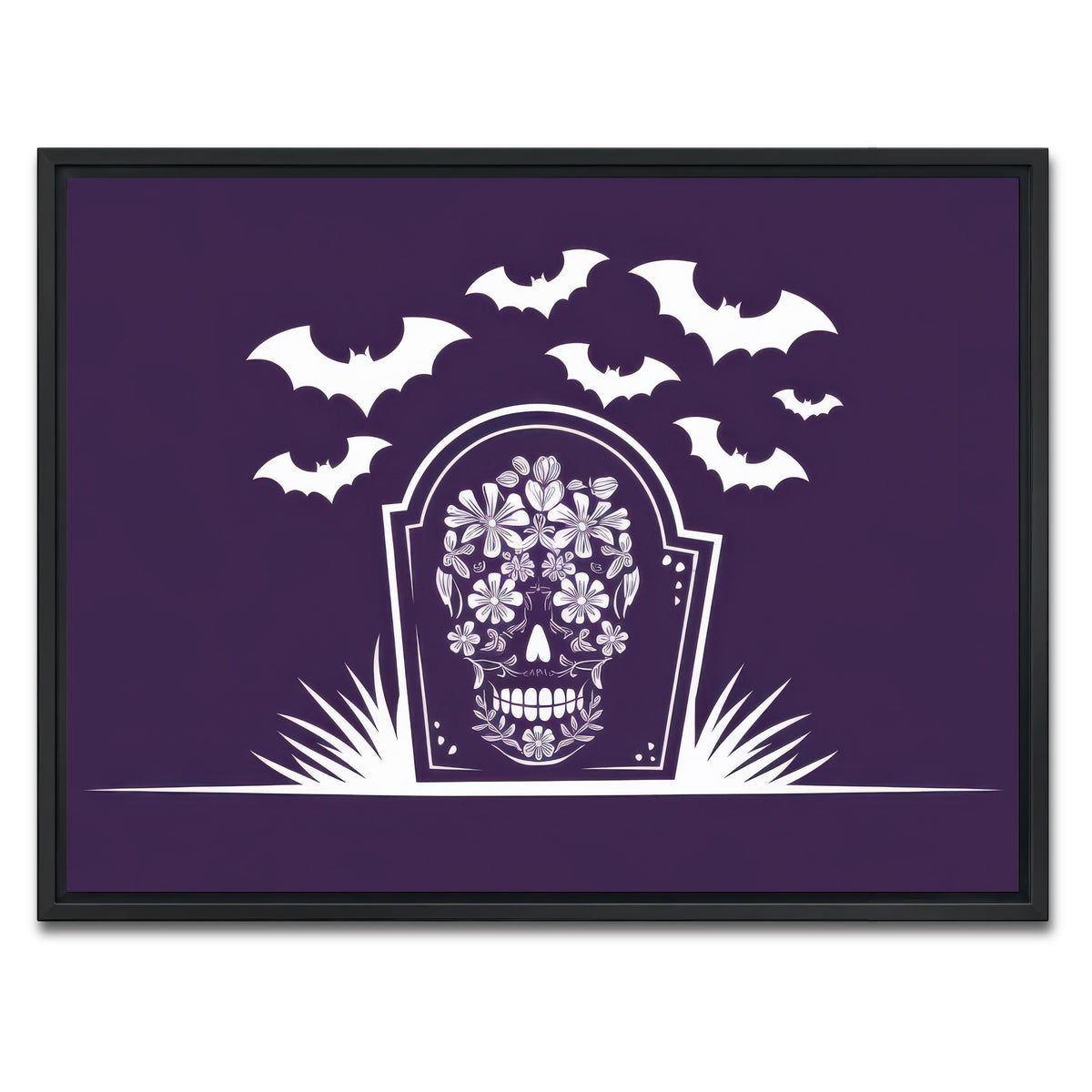 AUTO-MOCKUP WHITE | Floral Skull Gravestone | 1 Piece | Black Framed Canvas | group=4x3
