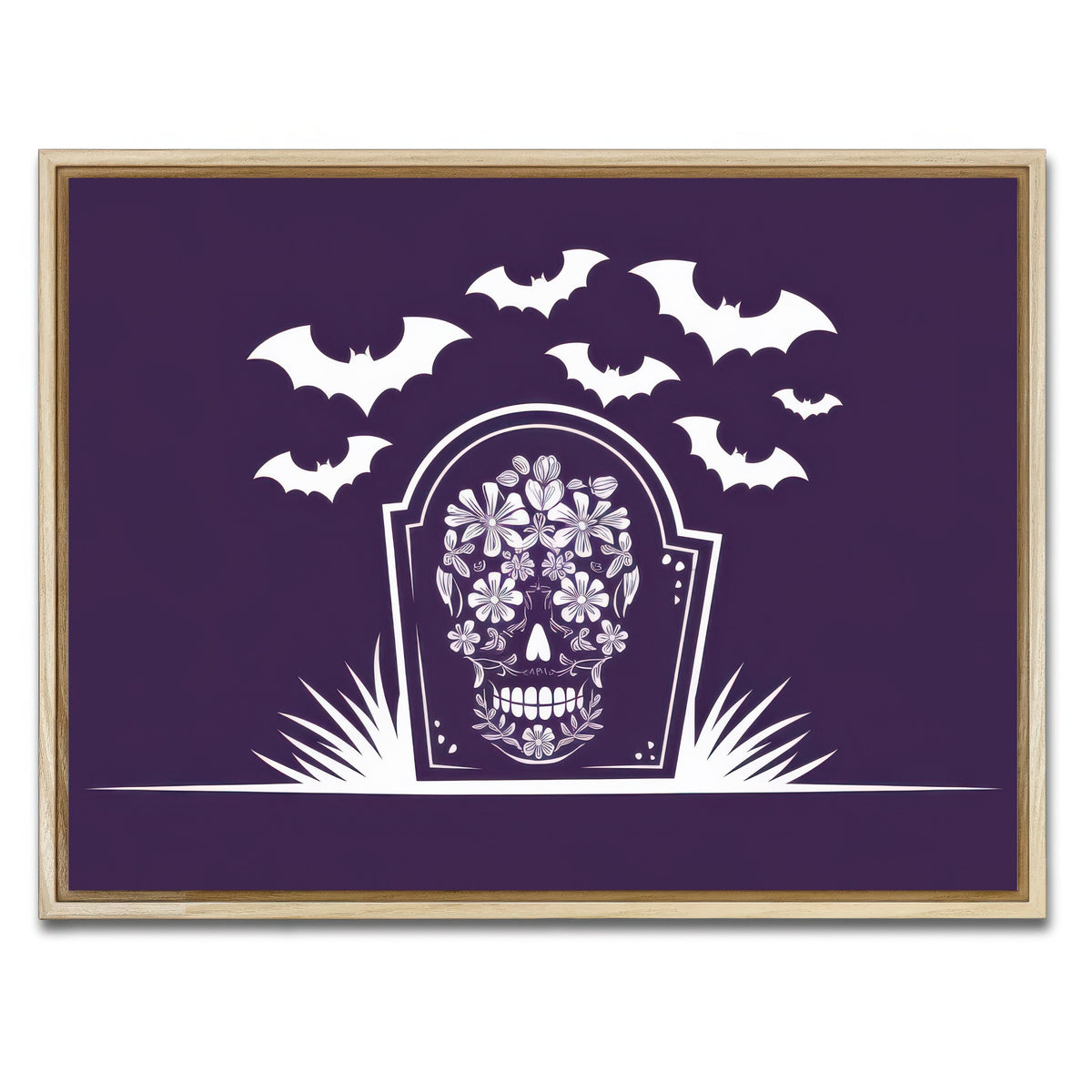 AUTO-MOCKUP WHITE | Floral Skull Gravestone | 1 Piece | Natural Framed Canvas | group=4x3