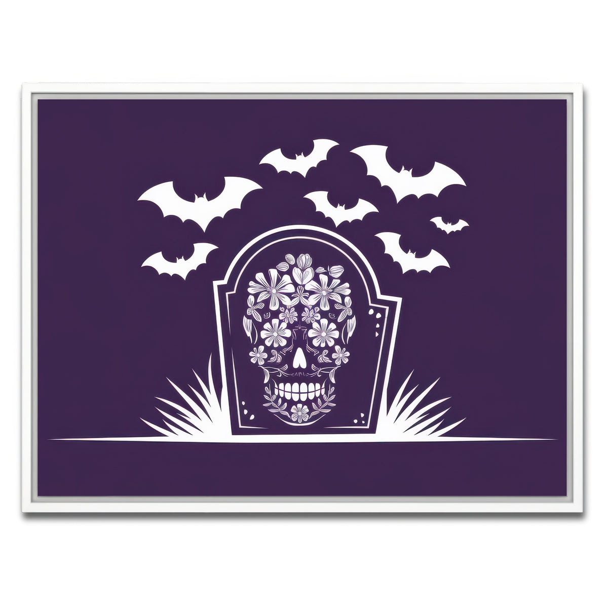 AUTO-MOCKUP WHITE | Floral Skull Gravestone | 1 Piece | White Framed Canvas | group=4x3