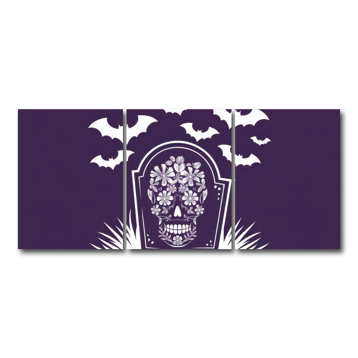 AUTO-MOCKUP WHITE | Floral Skull Gravestone | 3 Piece | Gallery Wrap Canvas | group=18x24