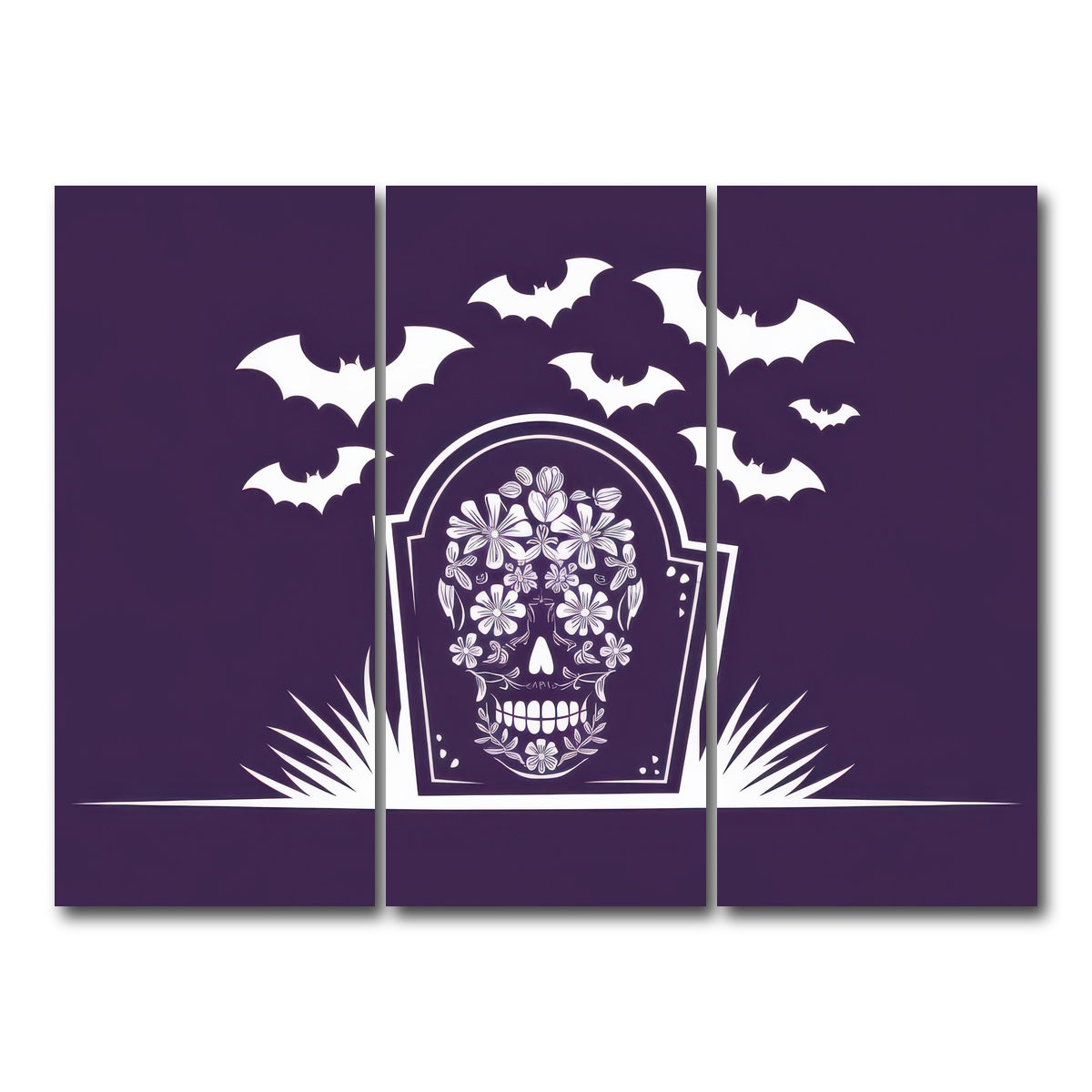 AUTO-MOCKUP WHITE | Floral Skull Gravestone | 3 Piece | Gallery Wrap Canvas | group=8x18
