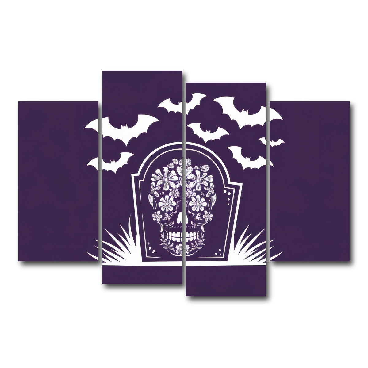 AUTO-MOCKUP WHITE | Floral Skull Gravestone | 4 Piece | Gallery Wrap Canvas | group=4_short