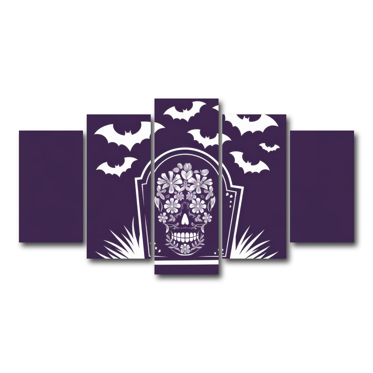 AUTO-MOCKUP WHITE | Floral Skull Gravestone | 5 Piece | Gallery Wrap Canvas | group=5_normal