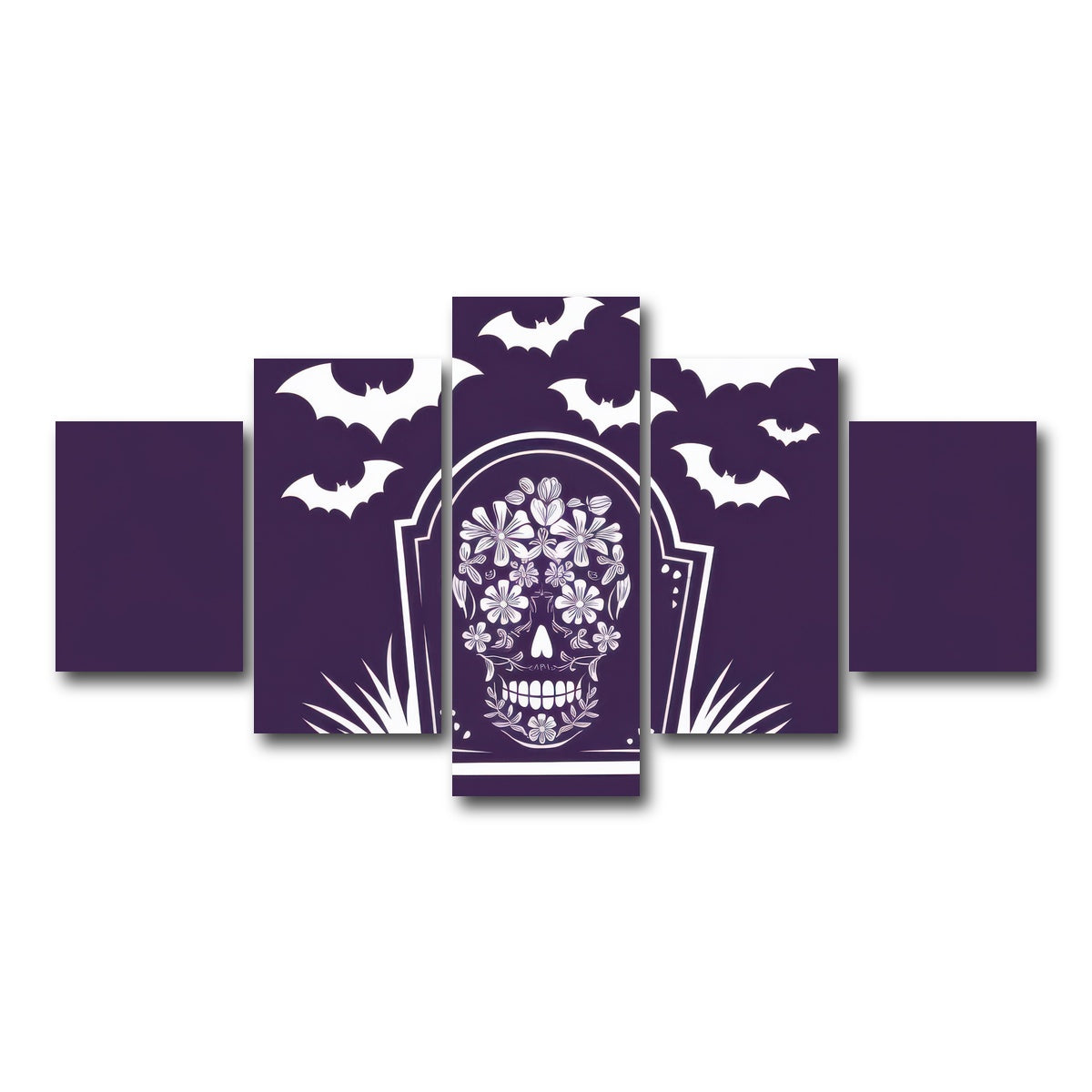 AUTO-MOCKUP WHITE | Floral Skull Gravestone | 5 Piece | Gallery Wrap Canvas | group=5_short