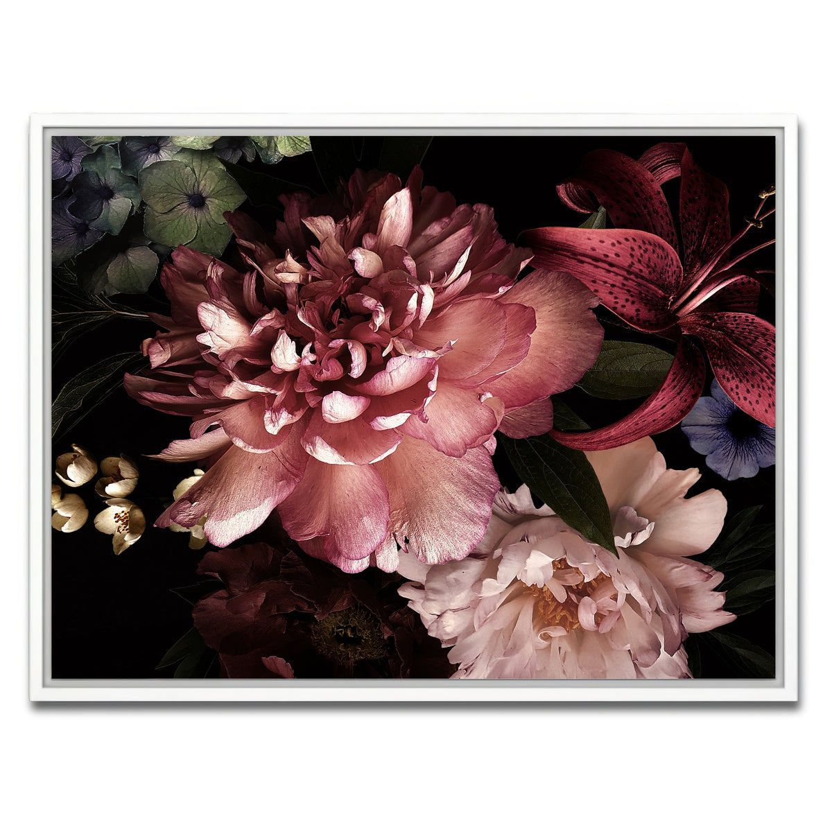 AUTO-MOCKUP WHITE | Floral on Black | 1 Piece | White Framed Canvas | group=4x3