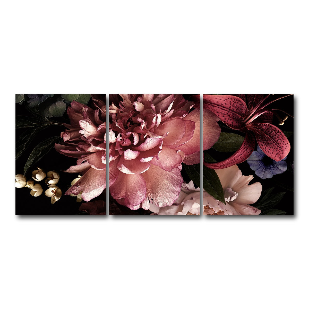 AUTO-MOCKUP WHITE | Floral on Black | 3 Piece | Gallery Wrap Canvas | group=18x24