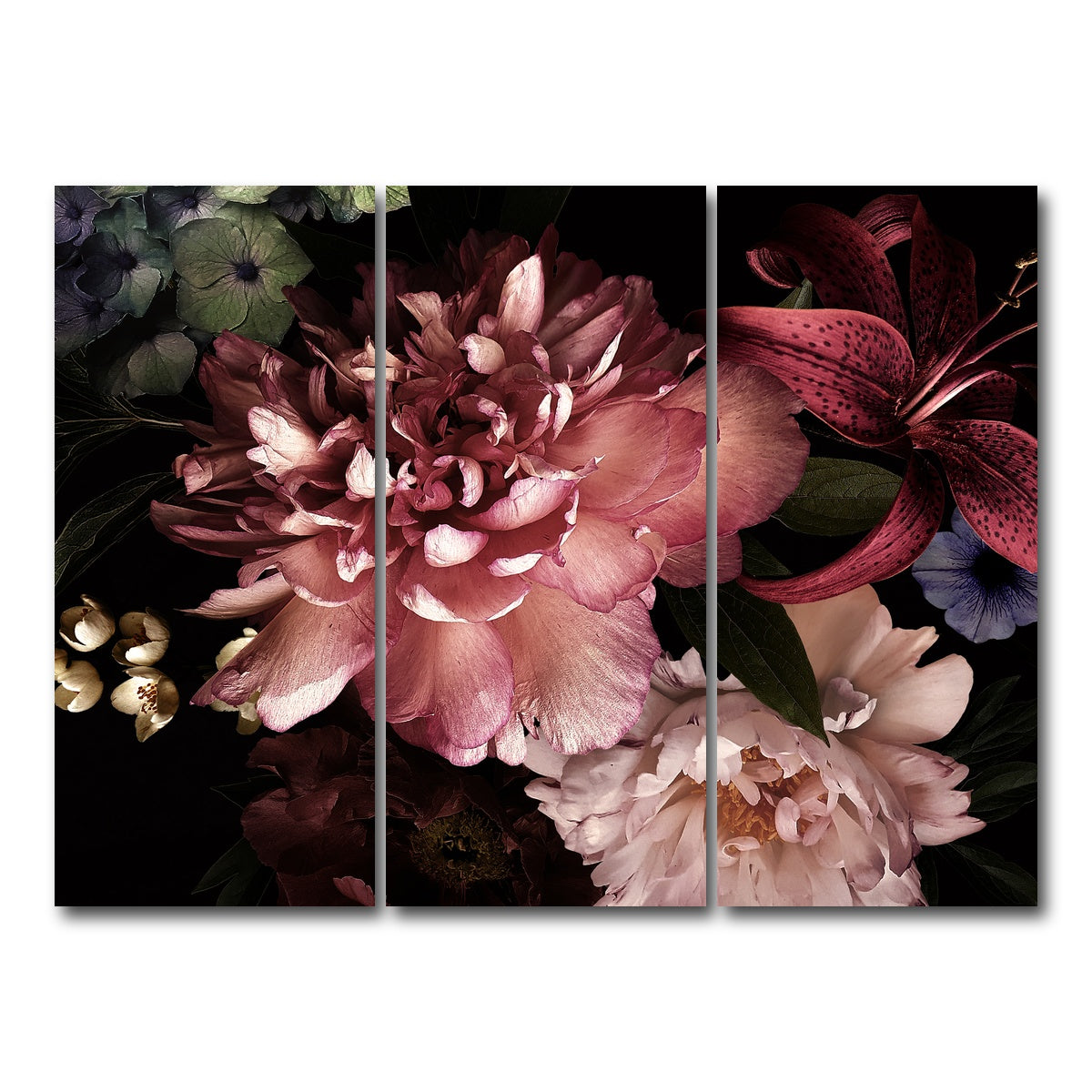 AUTO-MOCKUP WHITE | Floral on Black | 3 Piece | Gallery Wrap Canvas | group=8x18
