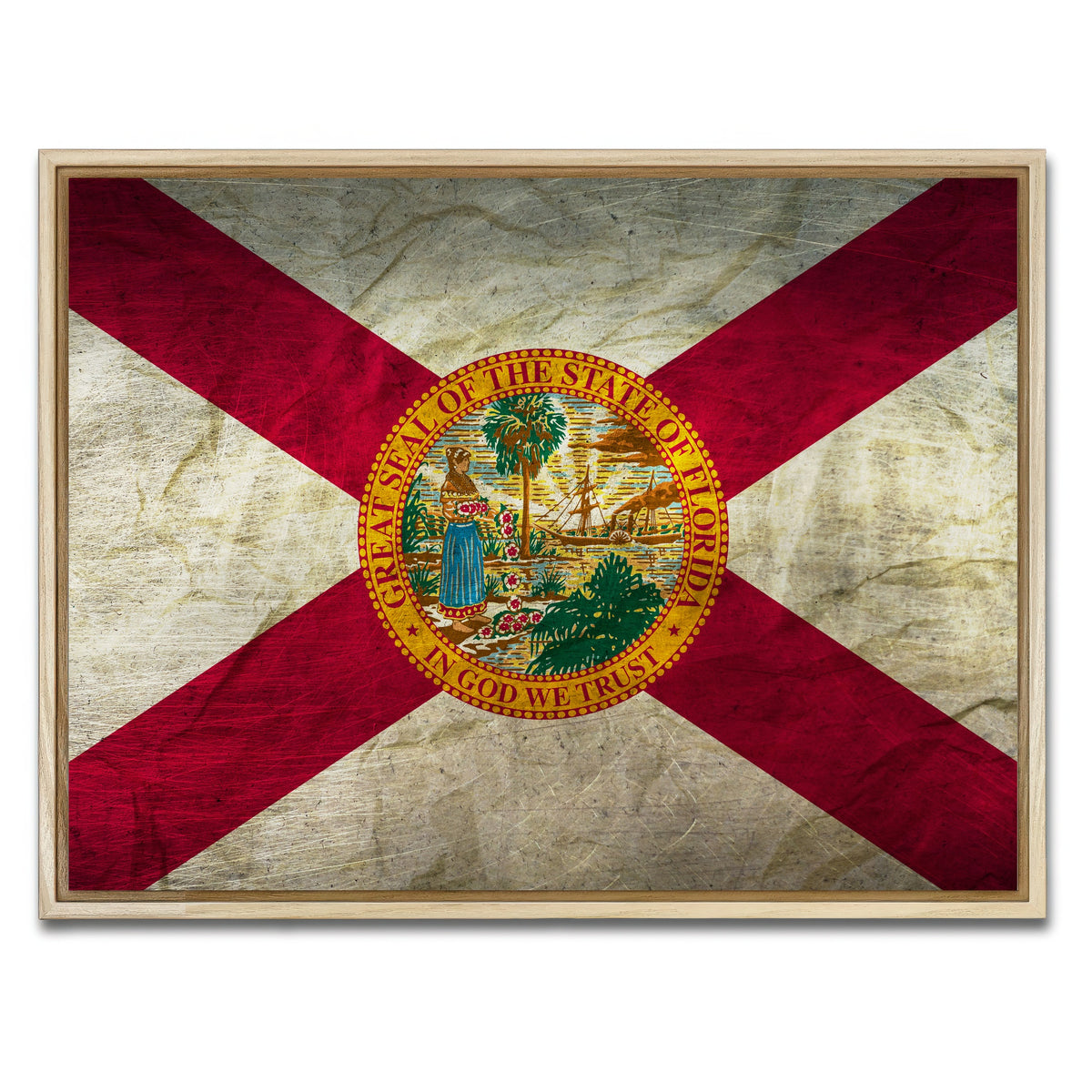 AUTO-MOCKUP WHITE | Florida Flag Grunge | 1 Piece | Natural Framed Canvas | group=4x3