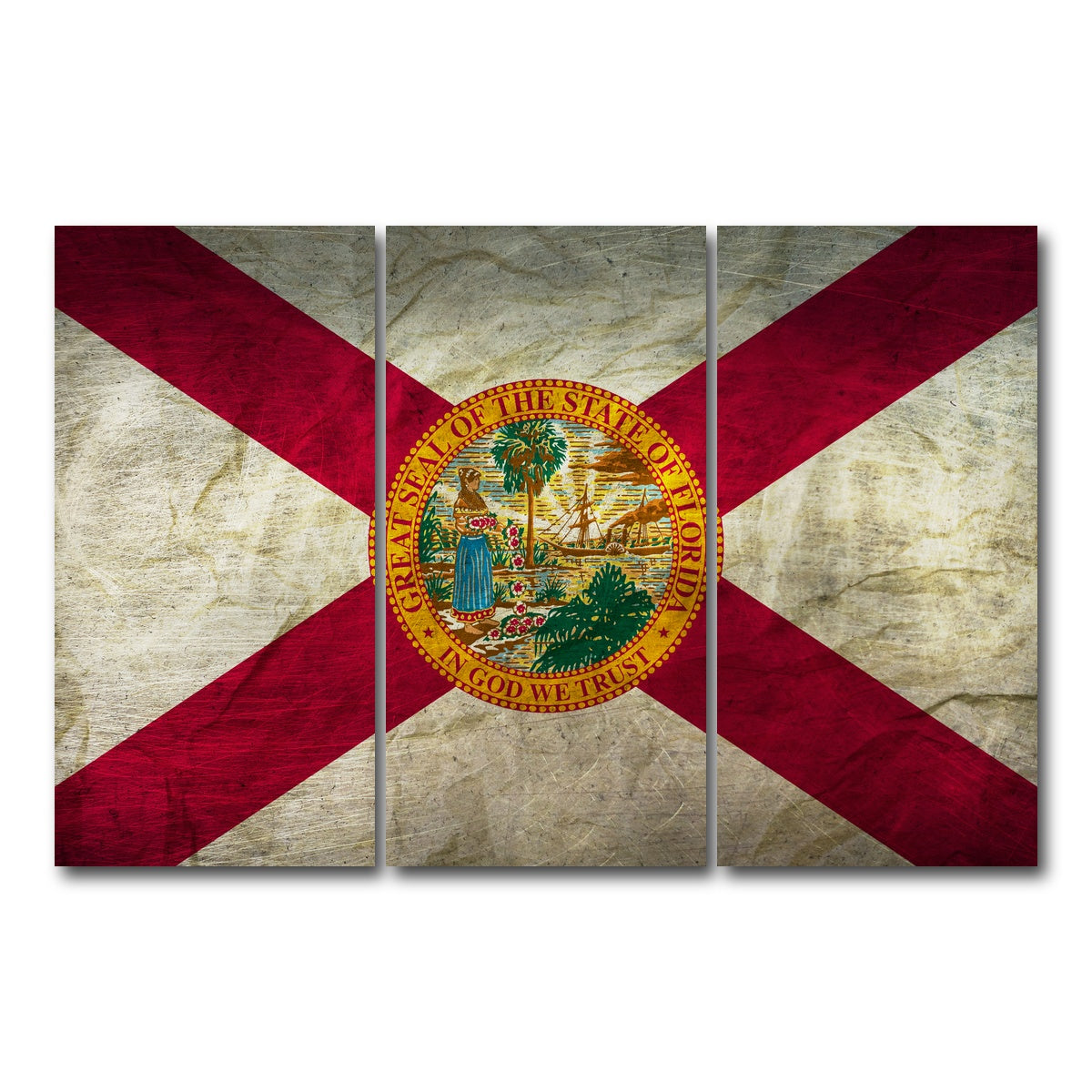 AUTO-MOCKUP WHITE | Florida Flag Grunge | 3 Piece | Gallery Wrap Canvas | group=12x24