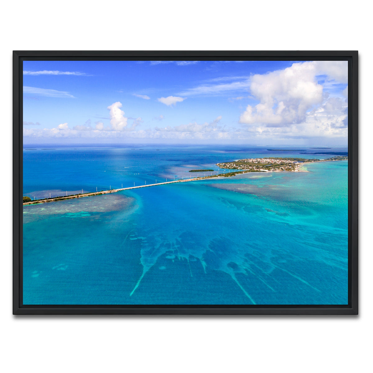 AUTO-MOCKUP WHITE | Florida Keys Aerial View with bridge | 1 Piece | Black Framed Canvas | group=4x3