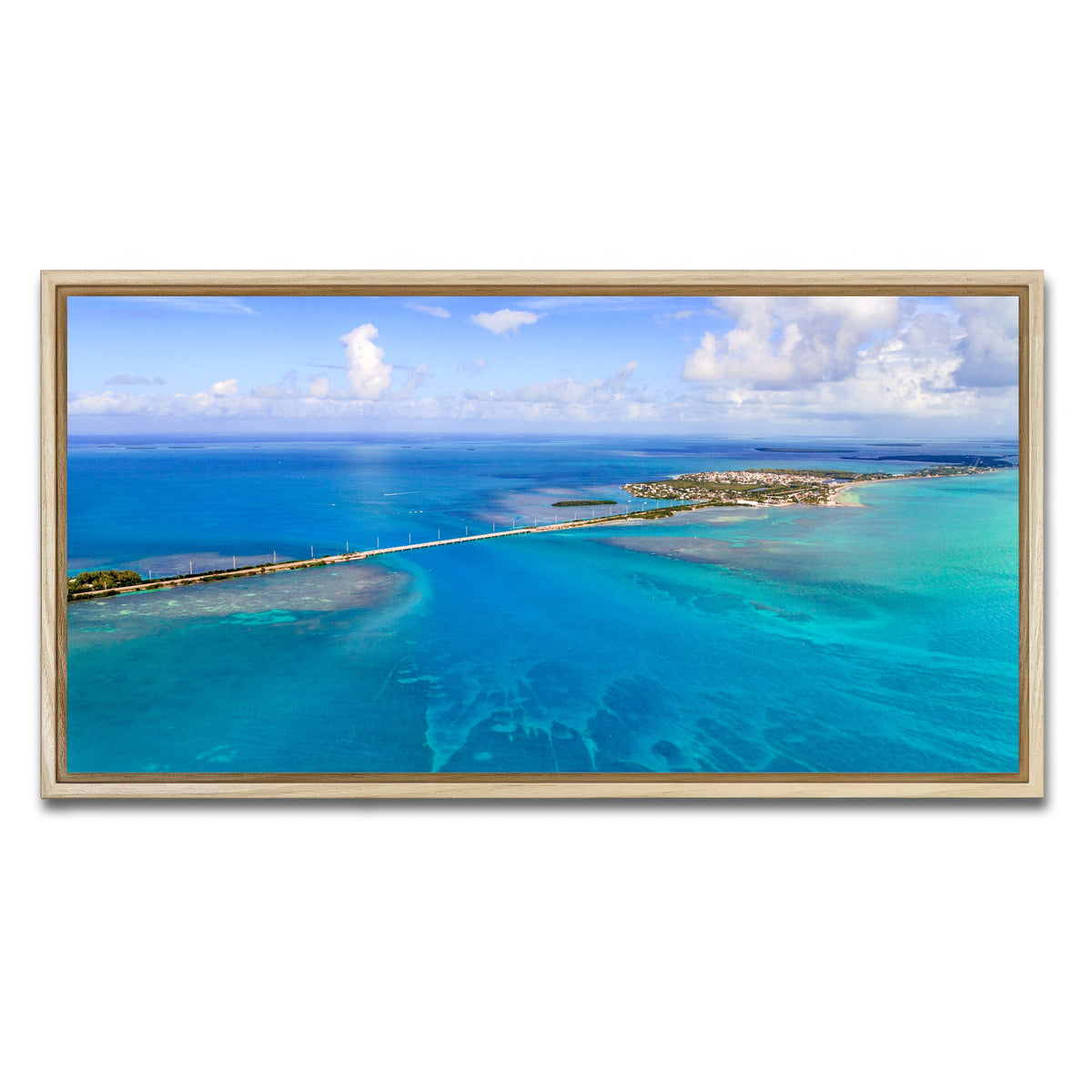 AUTO-MOCKUP WHITE | Florida Keys Aerial View with bridge | 1 Piece | Natural Framed Canvas | group=2x1