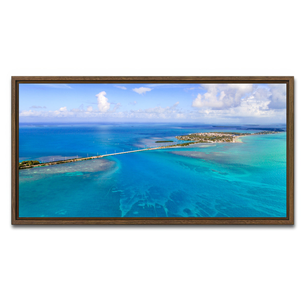 AUTO-MOCKUP WHITE | Florida Keys Aerial View with bridge | 1 Piece | Walnut Framed Canvas | group=2x1