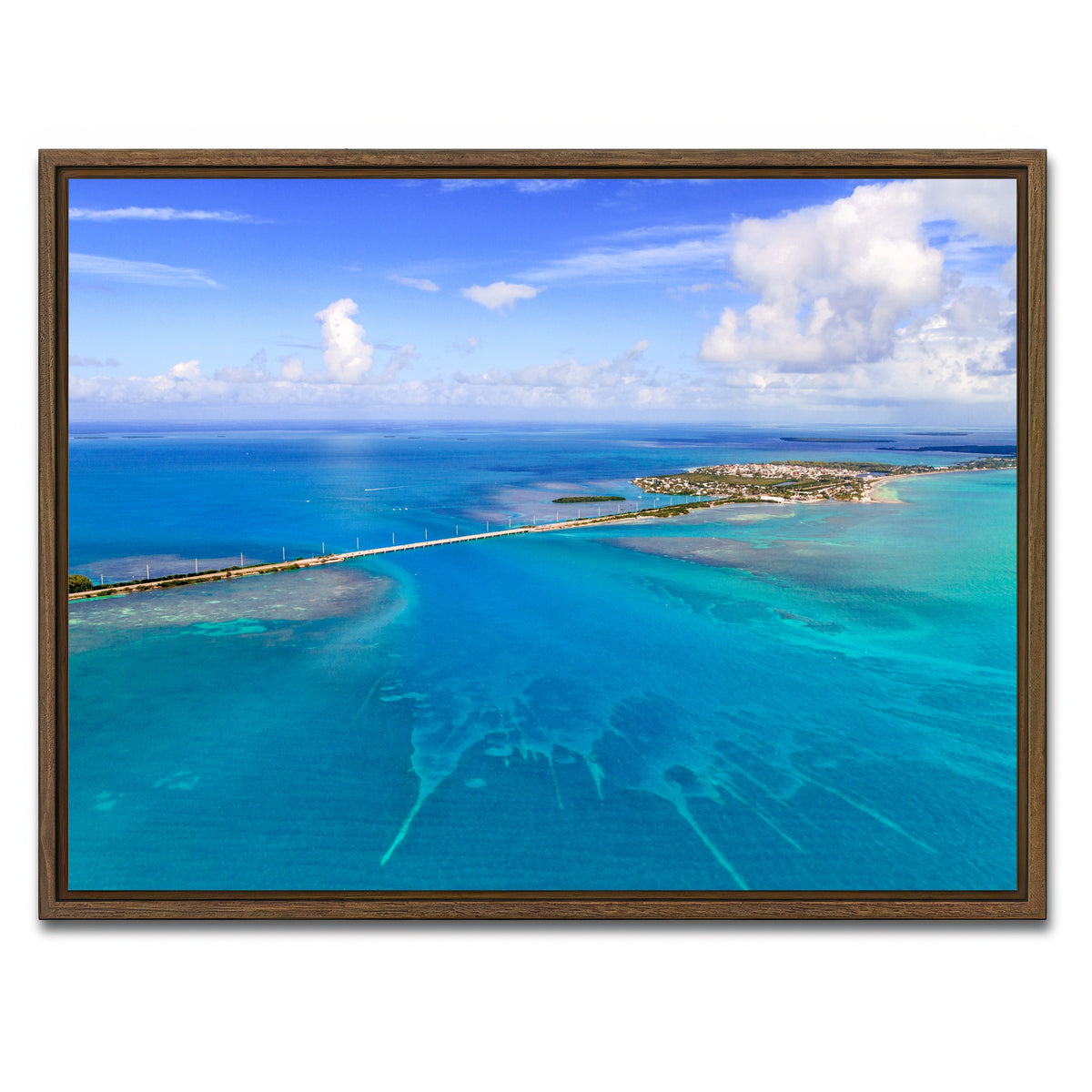AUTO-MOCKUP WHITE | Florida Keys Aerial View with bridge | 1 Piece | Walnut Framed Canvas | group=4x3