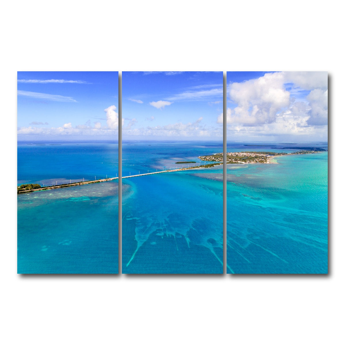 AUTO-MOCKUP WHITE | Florida Keys Aerial View with bridge | 3 Piece | Gallery Wrap Canvas | group=12x24