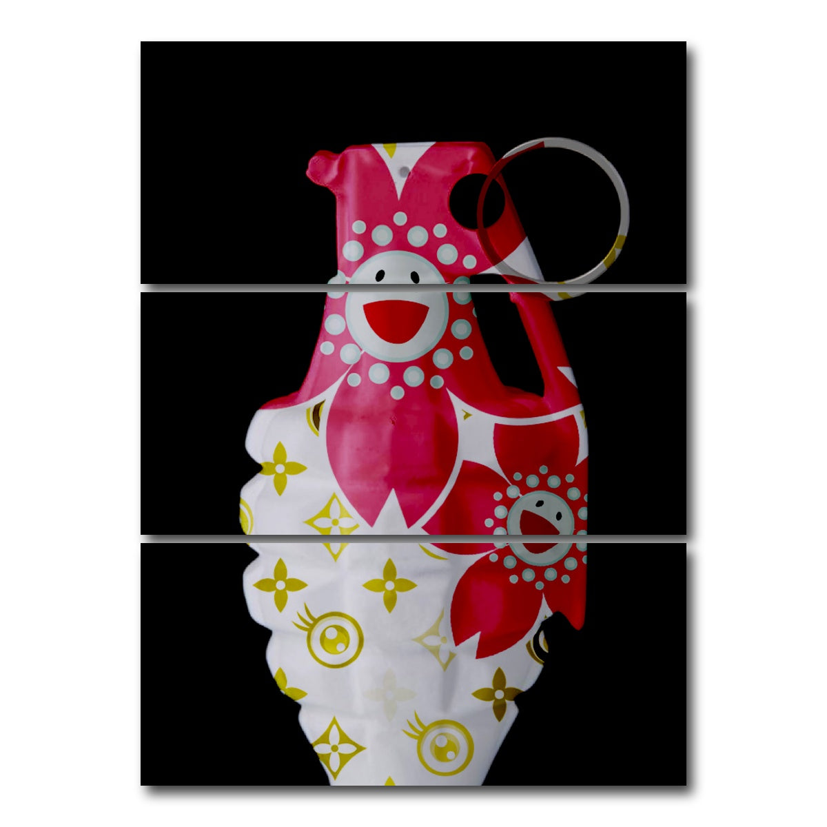 AUTO-MOCKUP WHITE | Flower Power Grenade | 3 Piece | Gallery Wrap Canvas | group=8x18_stacked