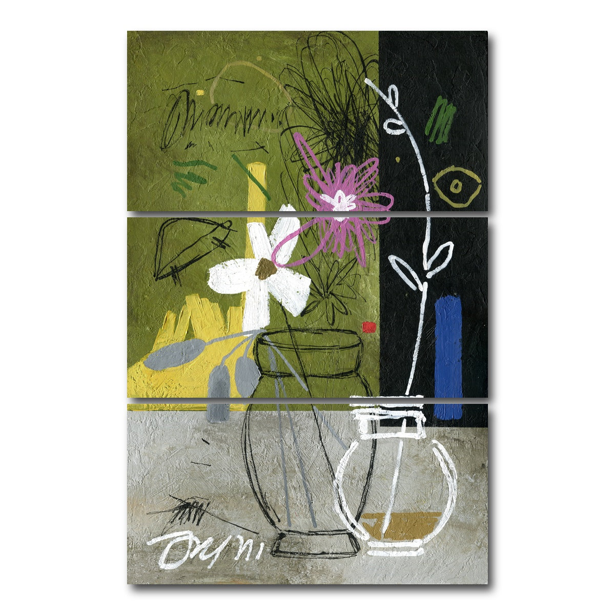 AUTO-MOCKUP WHITE | Flowers Abstract | 3 Piece | Gallery Wrap Canvas | group=12x24_stacked