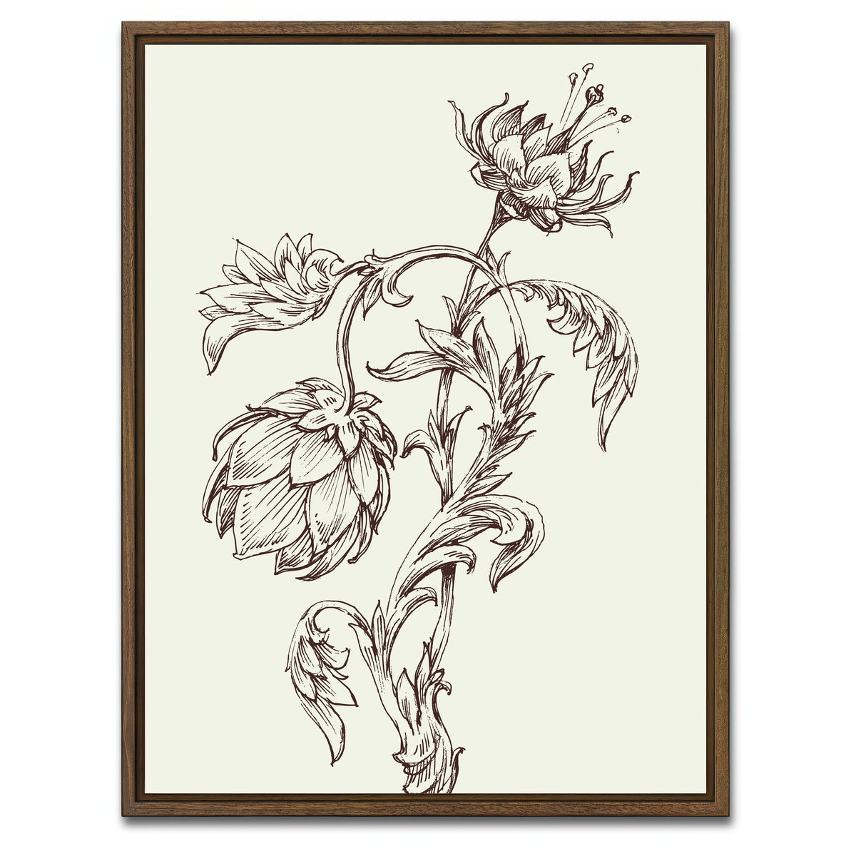 AUTO-MOCKUP WHITE | Flowers Sketch | 1 Piece | Walnut Framed Canvas | group=3x4