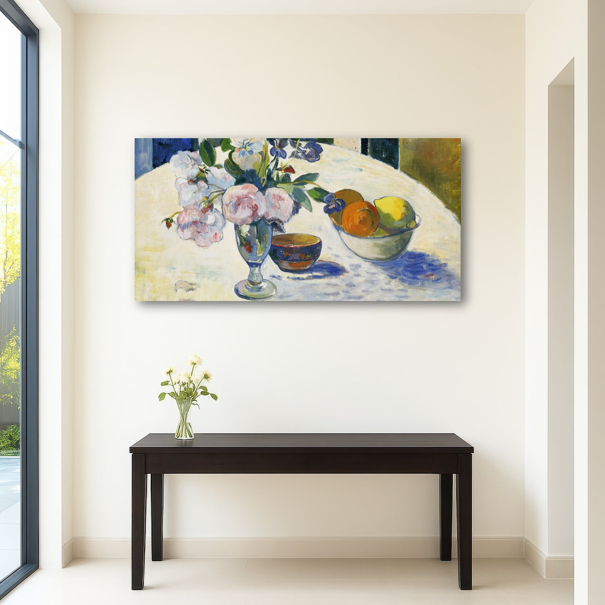AUTO-MOCKUP ROOM | Flowers and a Bowl of Fruit on a Table