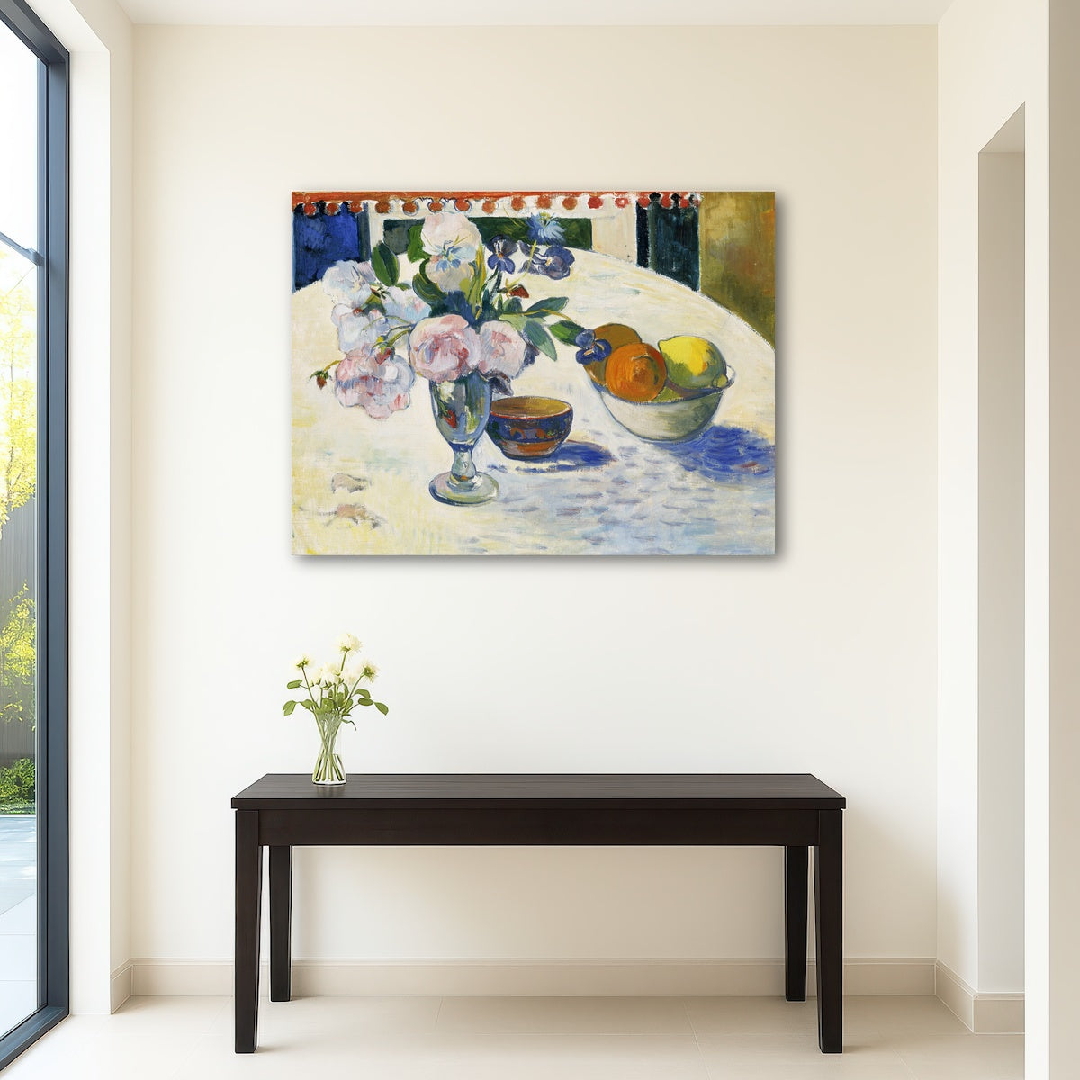 AUTO-MOCKUP ROOM | Flowers and a Bowl of Fruit on a Table