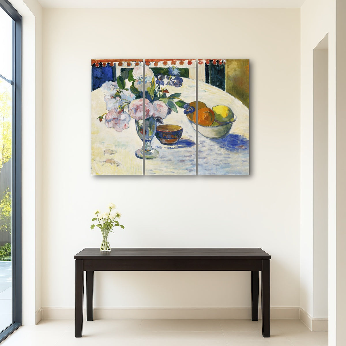 AUTO-MOCKUP ROOM | Flowers and a Bowl of Fruit on a Table