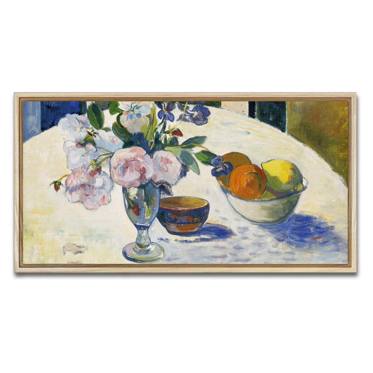 AUTO-MOCKUP WHITE | Flowers and a Bowl of Fruit on a Table | 1 Piece | Natural Framed Canvas | group=2x1
