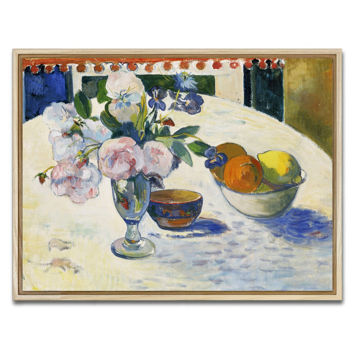 AUTO-MOCKUP WHITE | Flowers and a Bowl of Fruit on a Table | 1 Piece | Natural Framed Canvas | group=4x3