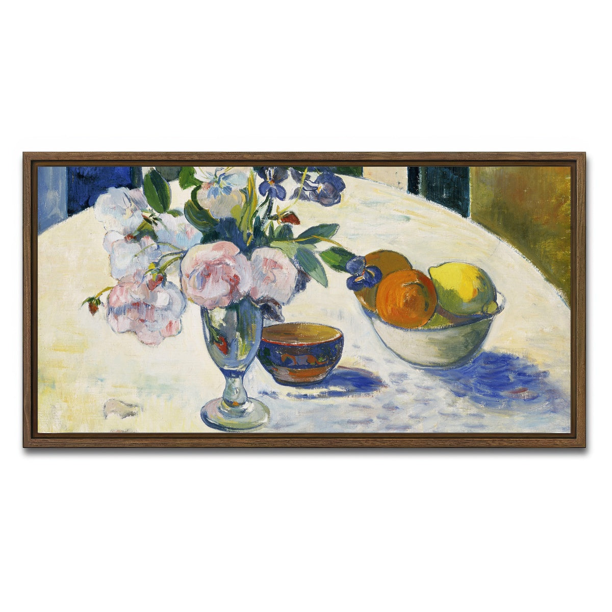 AUTO-MOCKUP WHITE | Flowers and a Bowl of Fruit on a Table | 1 Piece | Walnut Framed Canvas | group=2x1