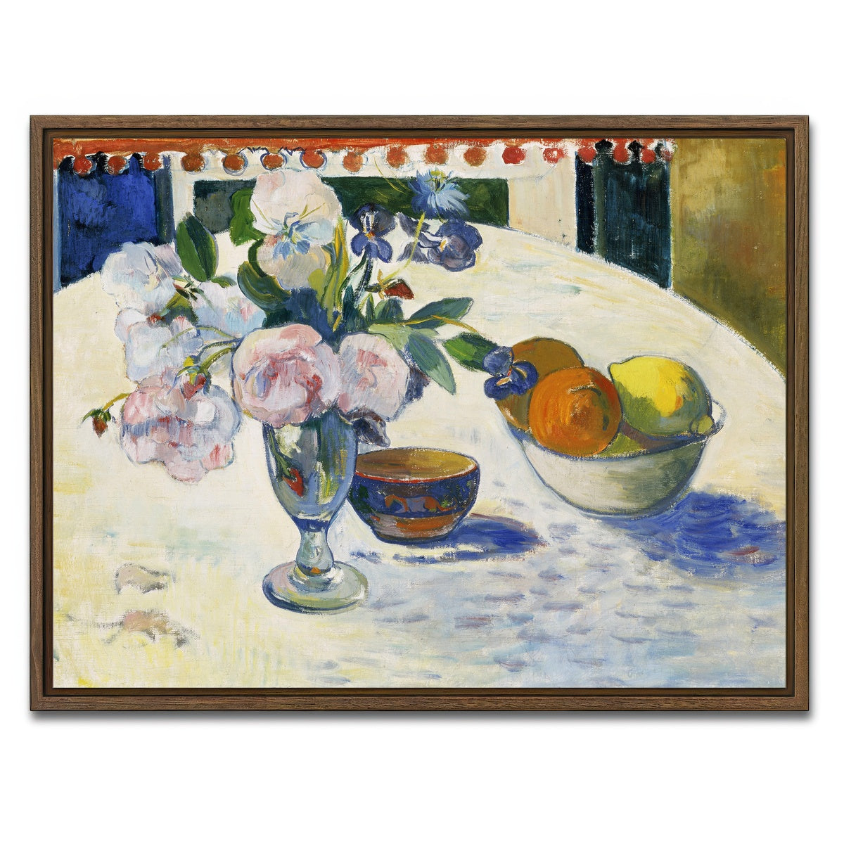 AUTO-MOCKUP WHITE | Flowers and a Bowl of Fruit on a Table | 1 Piece | Walnut Framed Canvas | group=4x3