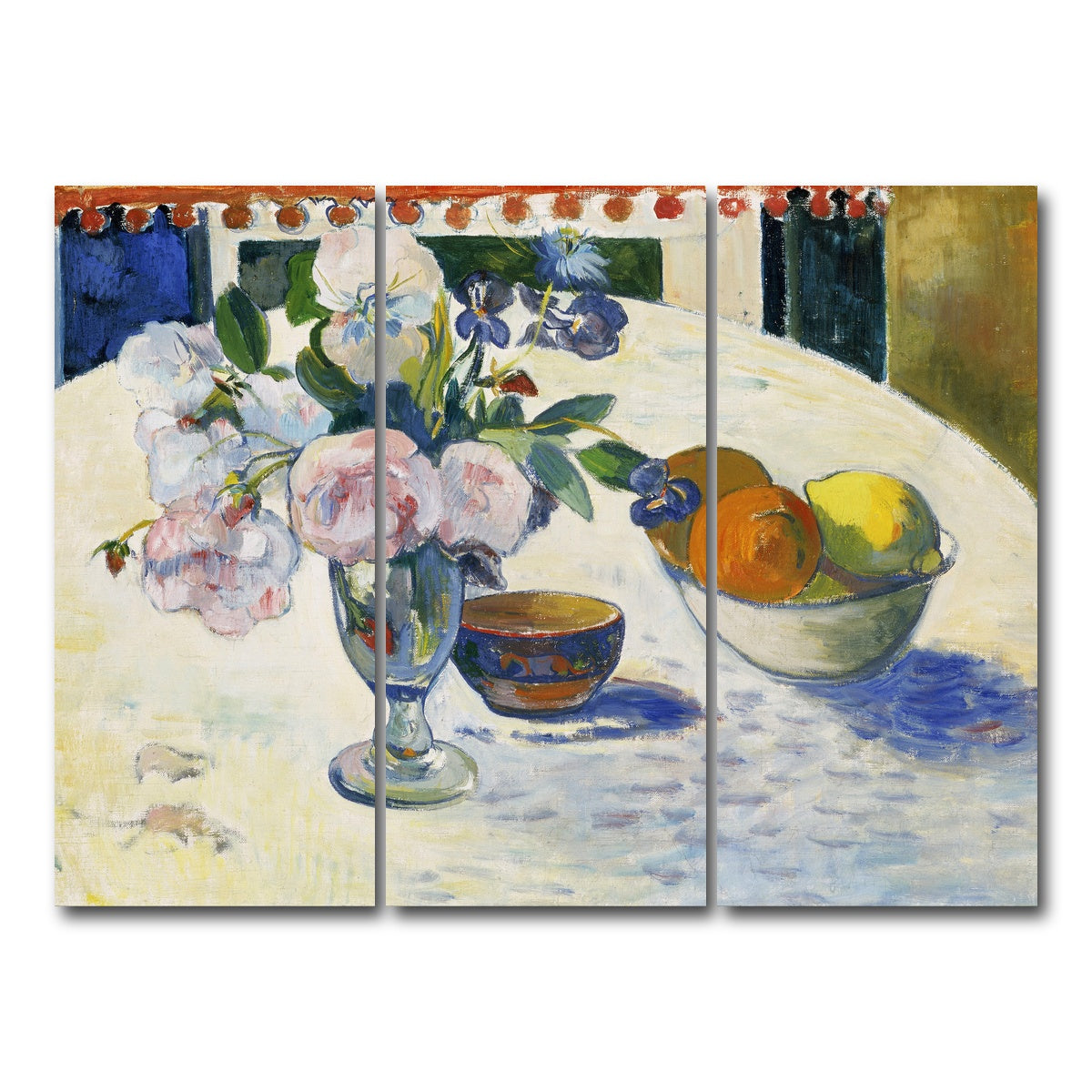 AUTO-MOCKUP WHITE | Flowers and a Bowl of Fruit on a Table | 3 Piece | Gallery Wrap Canvas | group=8x18