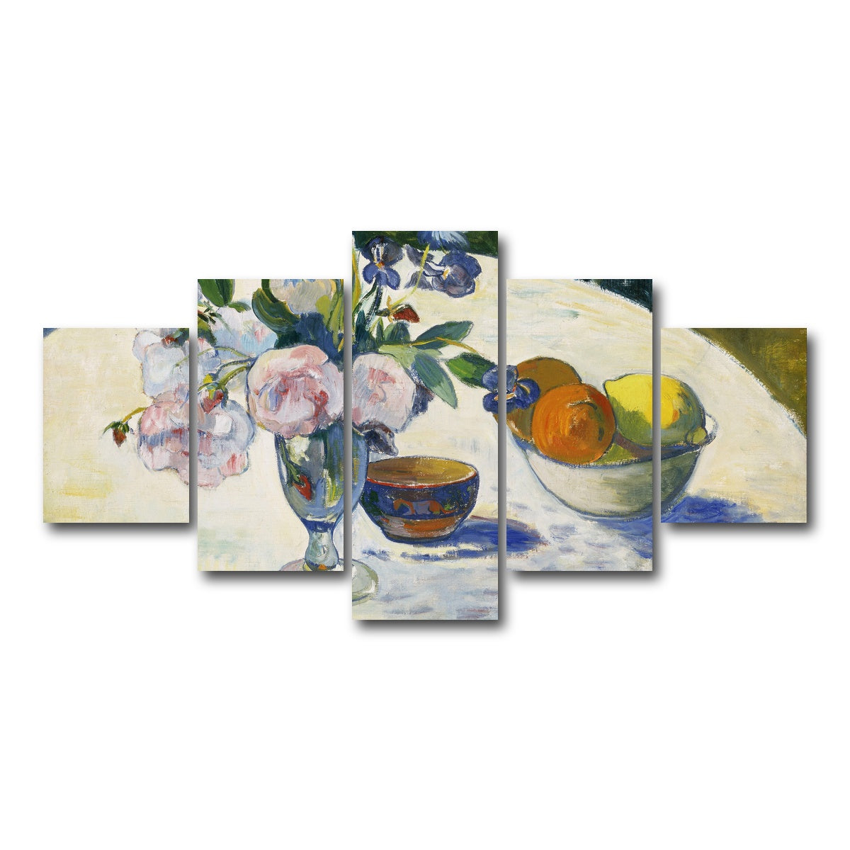 AUTO-MOCKUP WHITE | Flowers and a Bowl of Fruit on a Table | 5 Piece | Gallery Wrap Canvas | group=5_short