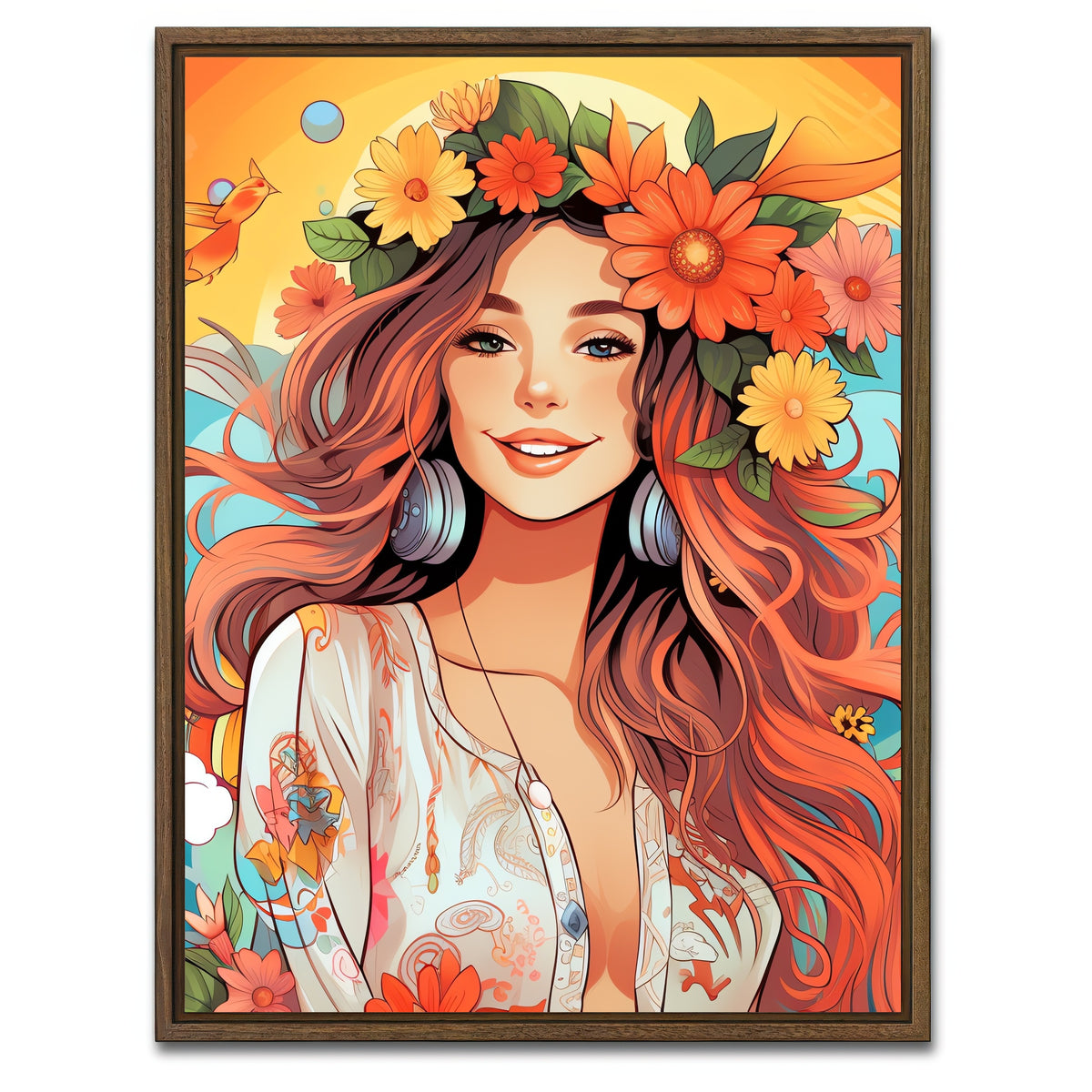 AUTO-MOCKUP WHITE | Flowers in Her Hair | 1 Piece | Walnut Framed Canvas | group=3x4