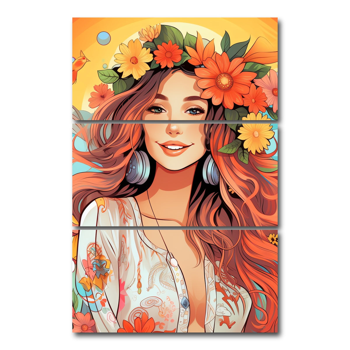 AUTO-MOCKUP WHITE | Flowers in Her Hair | 3 Piece | Gallery Wrap Canvas | group=12x24_stacked