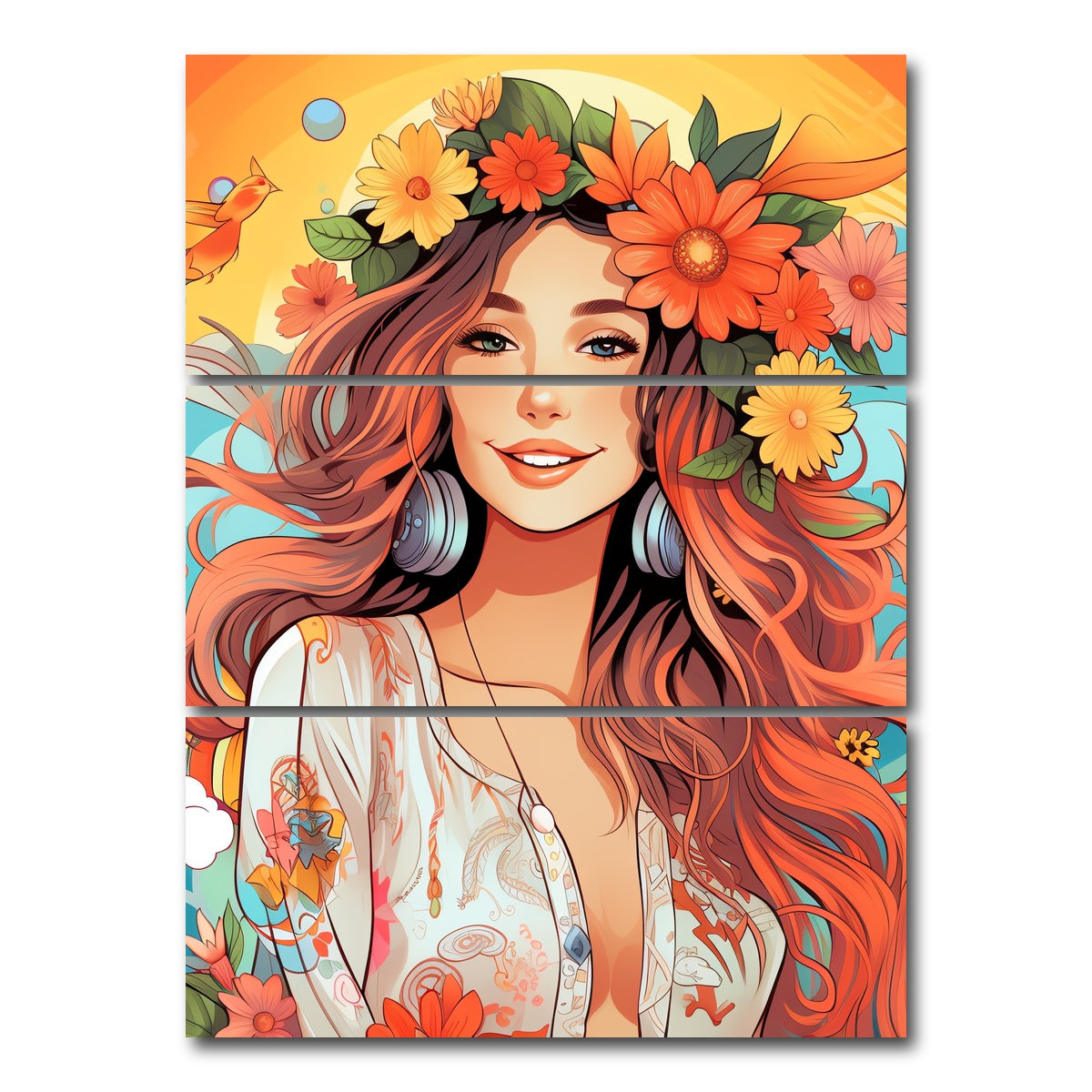 AUTO-MOCKUP WHITE | Flowers in Her Hair | 3 Piece | Gallery Wrap Canvas | group=8x18_stacked
