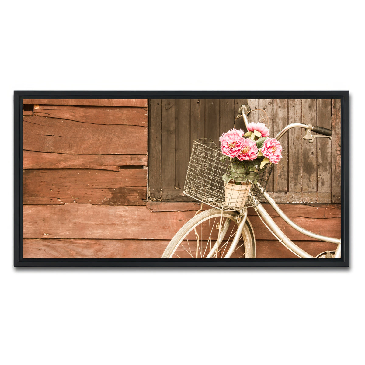 AUTO-MOCKUP WHITE | Flowers in a Bicycle Basket | 1 Piece | Black Framed Canvas | group=2x1