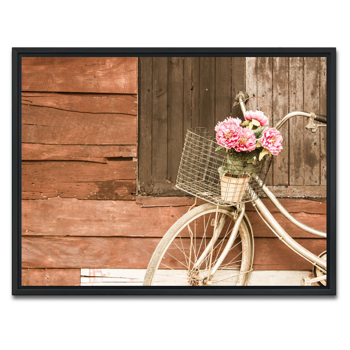 AUTO-MOCKUP WHITE | Flowers in a Bicycle Basket | 1 Piece | Black Framed Canvas | group=4x3