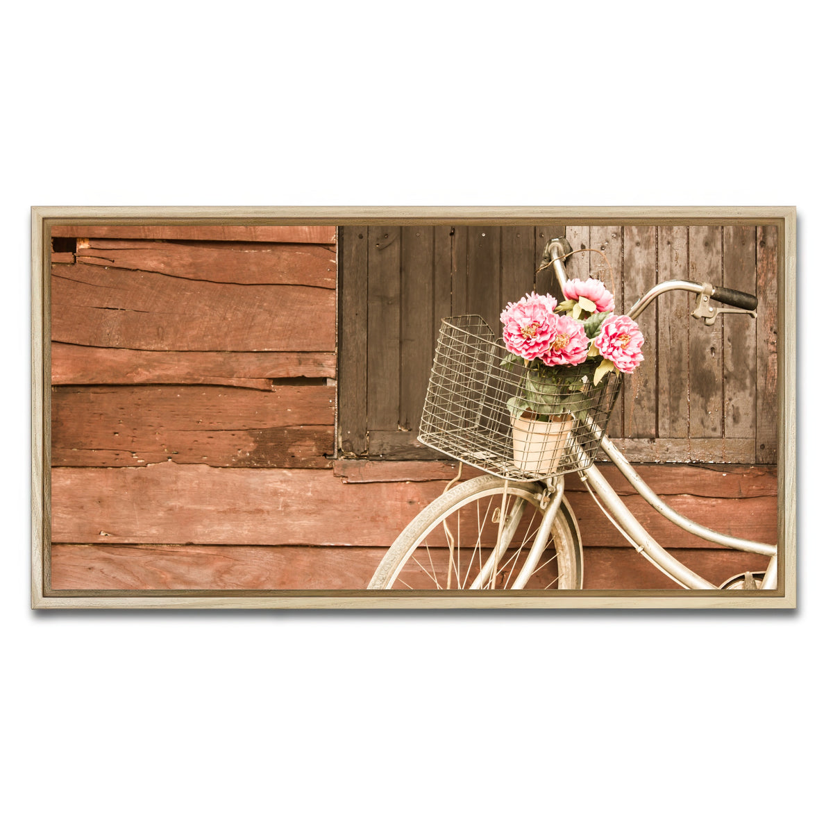 AUTO-MOCKUP WHITE | Flowers in a Bicycle Basket | 1 Piece | Natural Framed Canvas | group=2x1