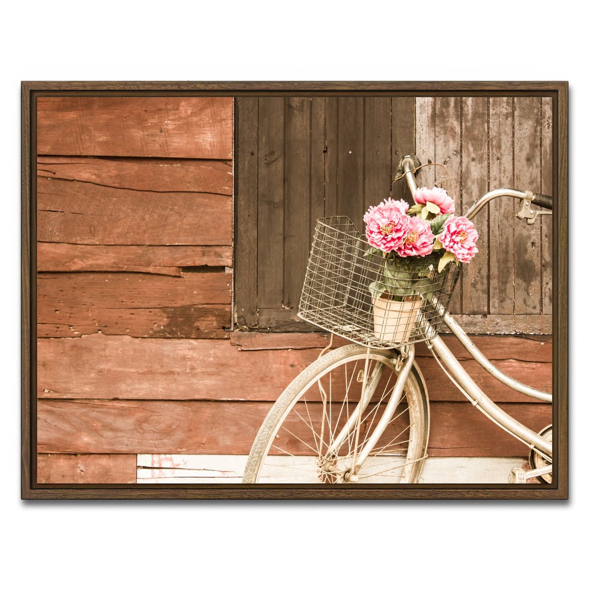 AUTO-MOCKUP WHITE | Flowers in a Bicycle Basket | 1 Piece | Walnut Framed Canvas | group=4x3