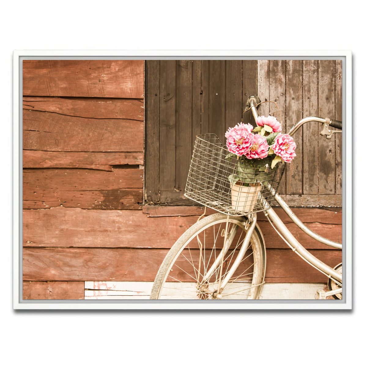 AUTO-MOCKUP WHITE | Flowers in a Bicycle Basket | 1 Piece | White Framed Canvas | group=4x3