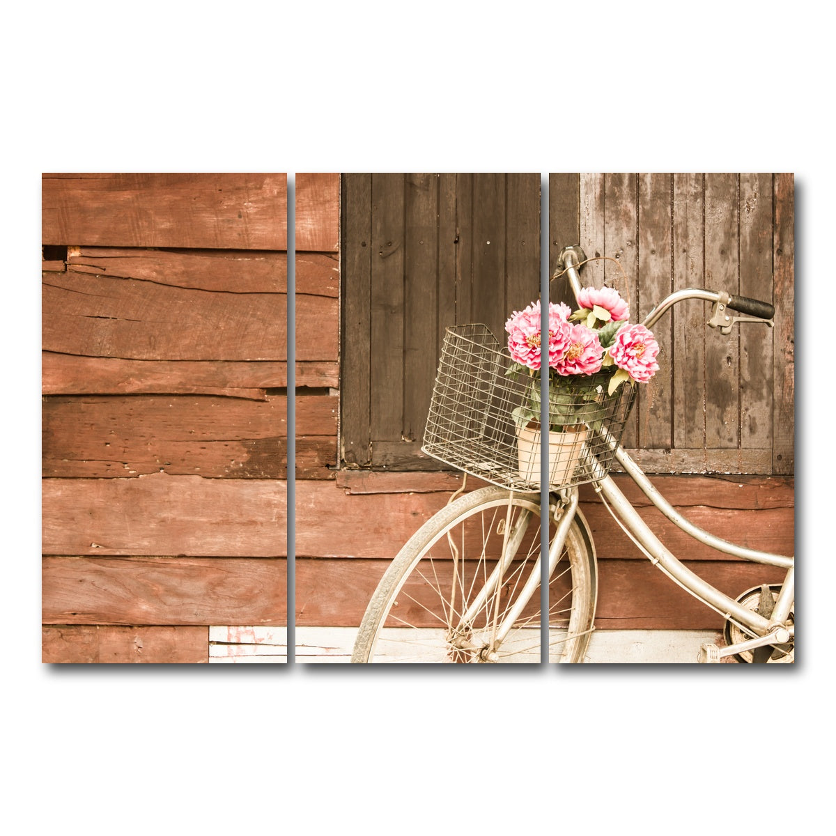AUTO-MOCKUP WHITE | Flowers in a Bicycle Basket | 3 Piece | Gallery Wrap Canvas | group=12x24