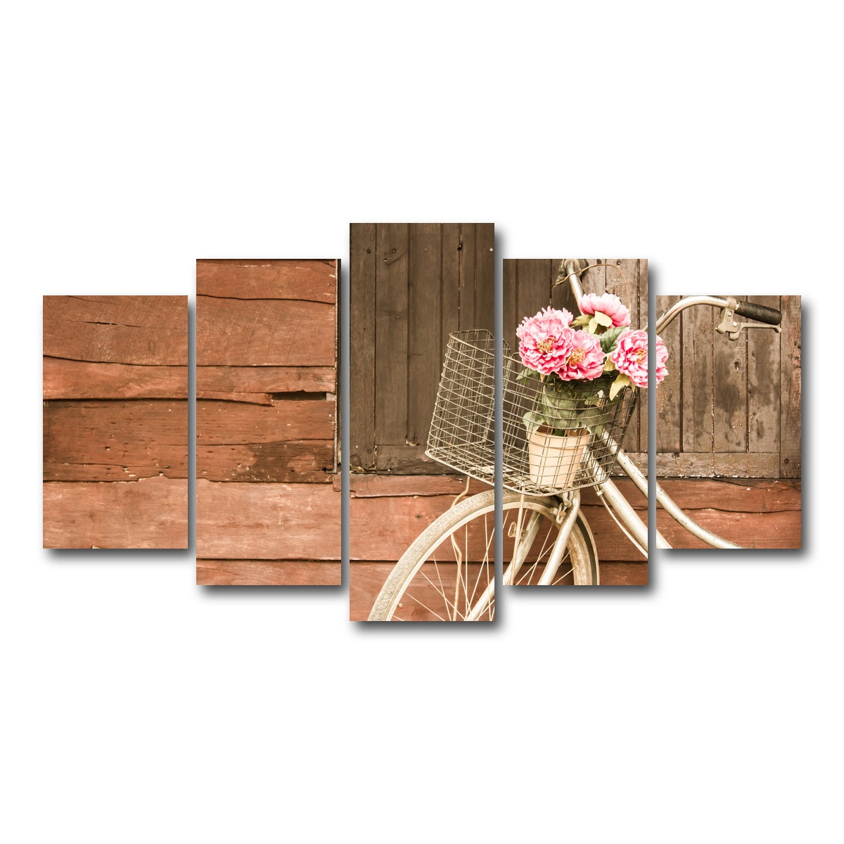 AUTO-MOCKUP WHITE | Flowers in a Bicycle Basket | 5 Piece | Gallery Wrap Canvas | group=5_normal