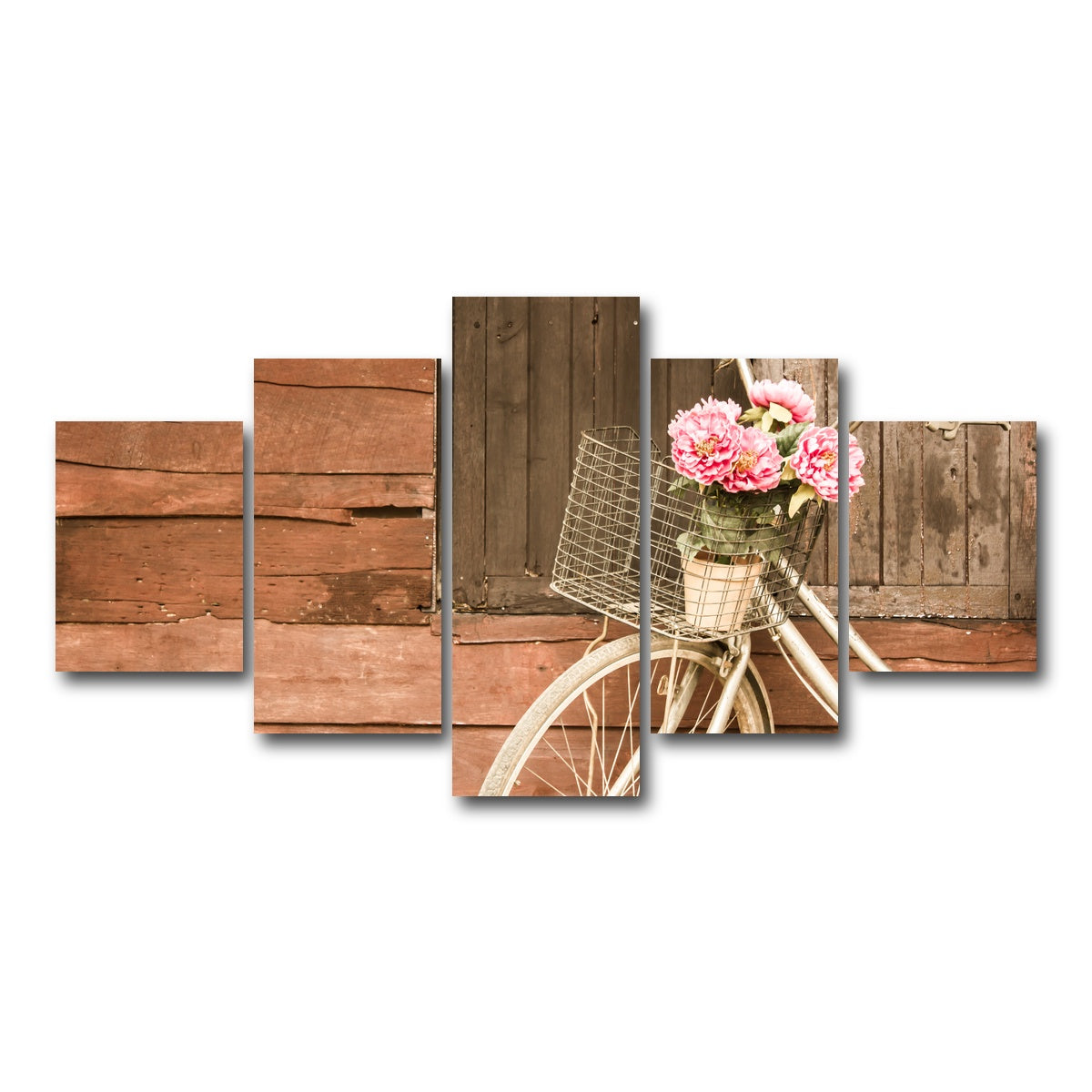 AUTO-MOCKUP WHITE | Flowers in a Bicycle Basket | 5 Piece | Gallery Wrap Canvas | group=5_short